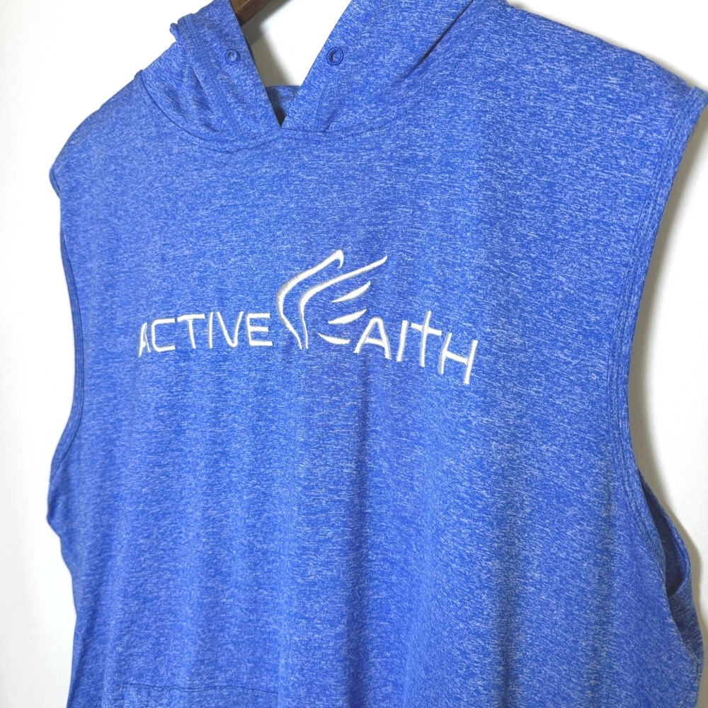 Active Faith Sports Mens Blue Sleeveless Hoodie In Jesus Name I Play 3X Gym Top